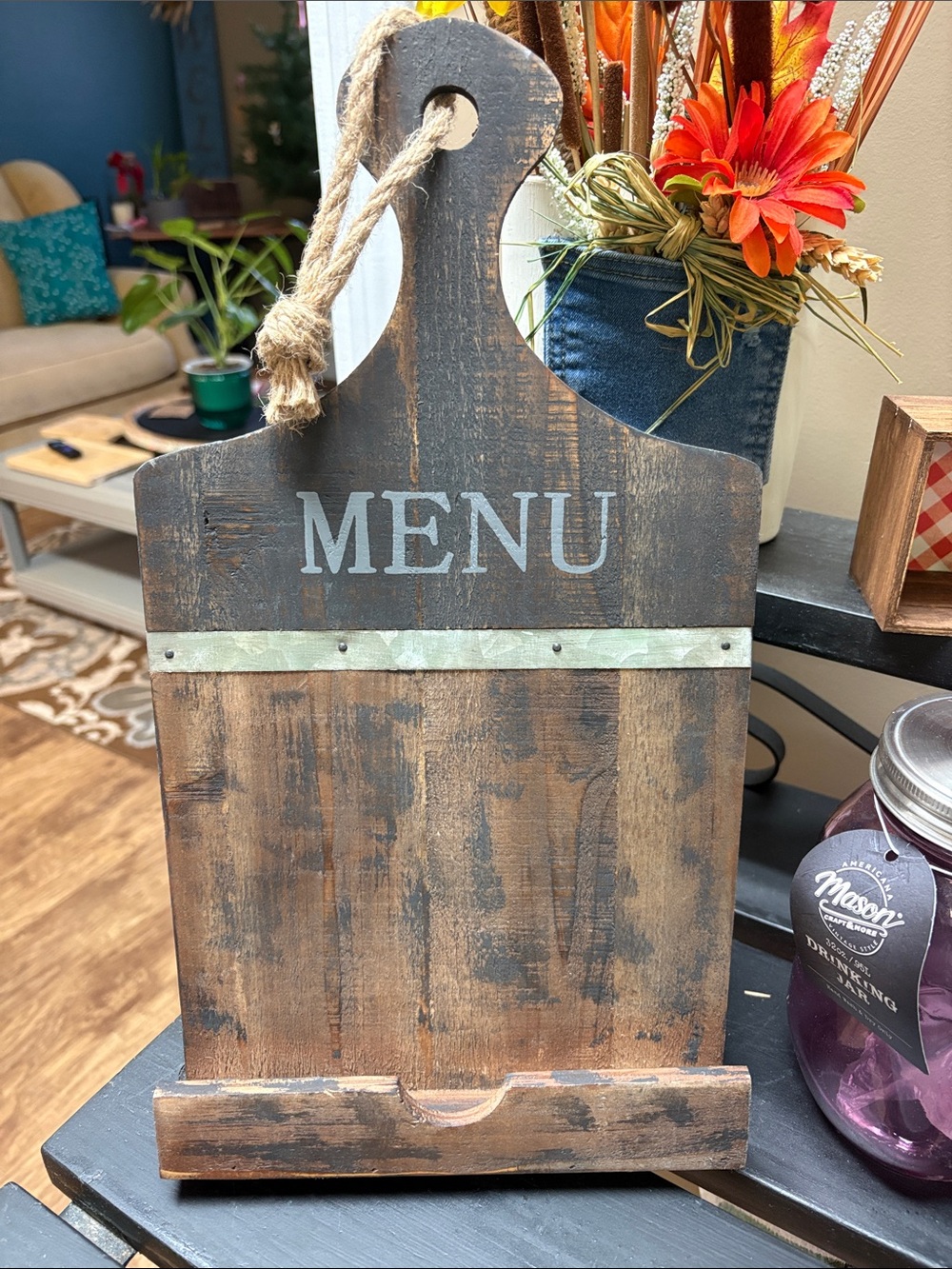 Rustic Brown MENU Sign with Rope Handle | Cookbook Holder | Gift